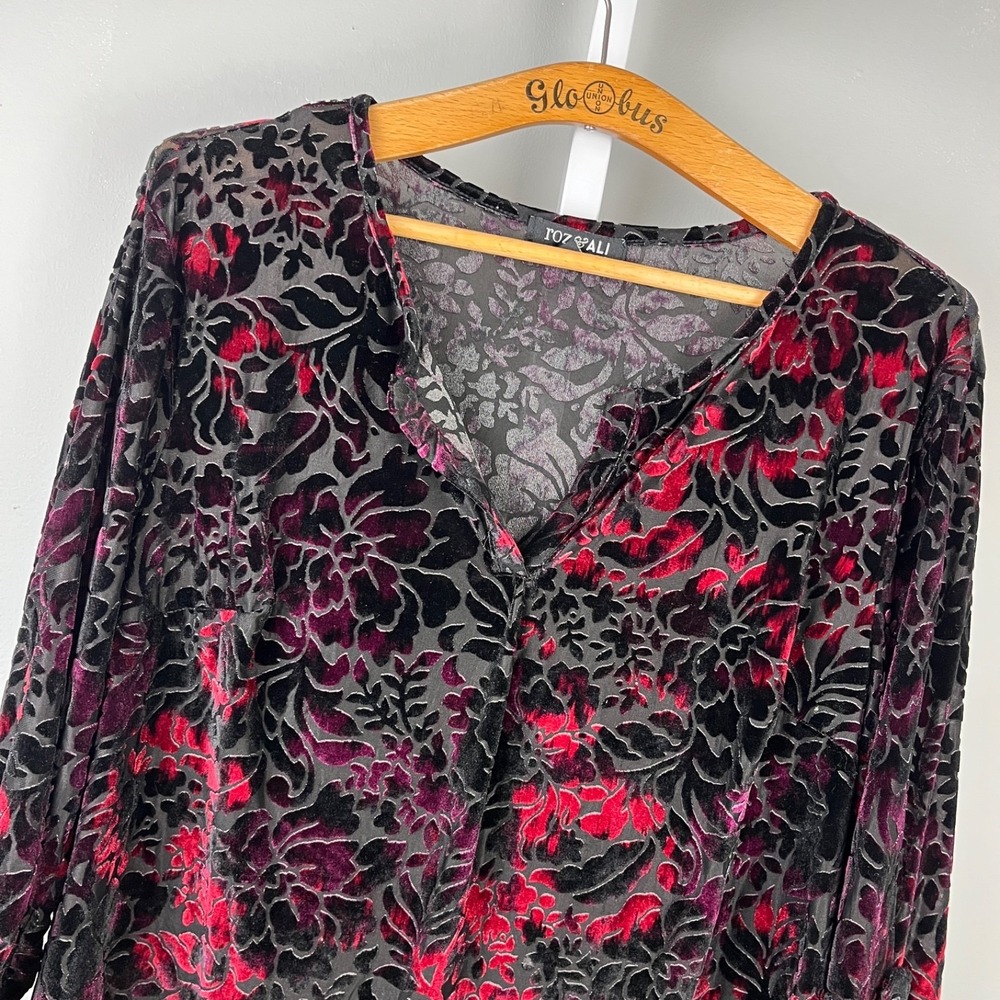 Roz & Ali Velvet Top Womens XLP Black Red Romantic Goth Whimsigoth Floral